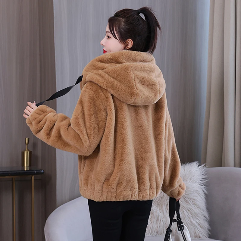 EHQAXIN 2022 Winter New Women's Plush Coat Korean Casual Loose Thickened Wool Coat Hooded Warm Jacket Coats For Ladies L-3XL