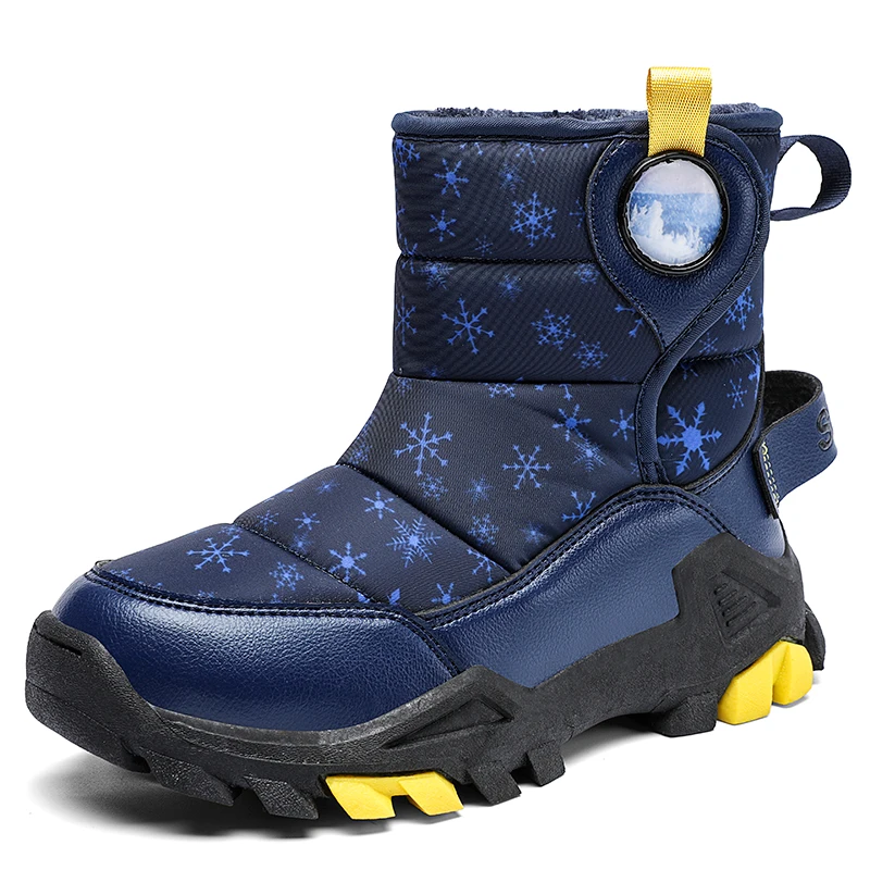 

2022 Winter Children Shoes Plush Waterproof Fabric Non-Slip Boys Running Shoes Rubber Sole Snow Boots Fashion Warm Outdoor Boots
