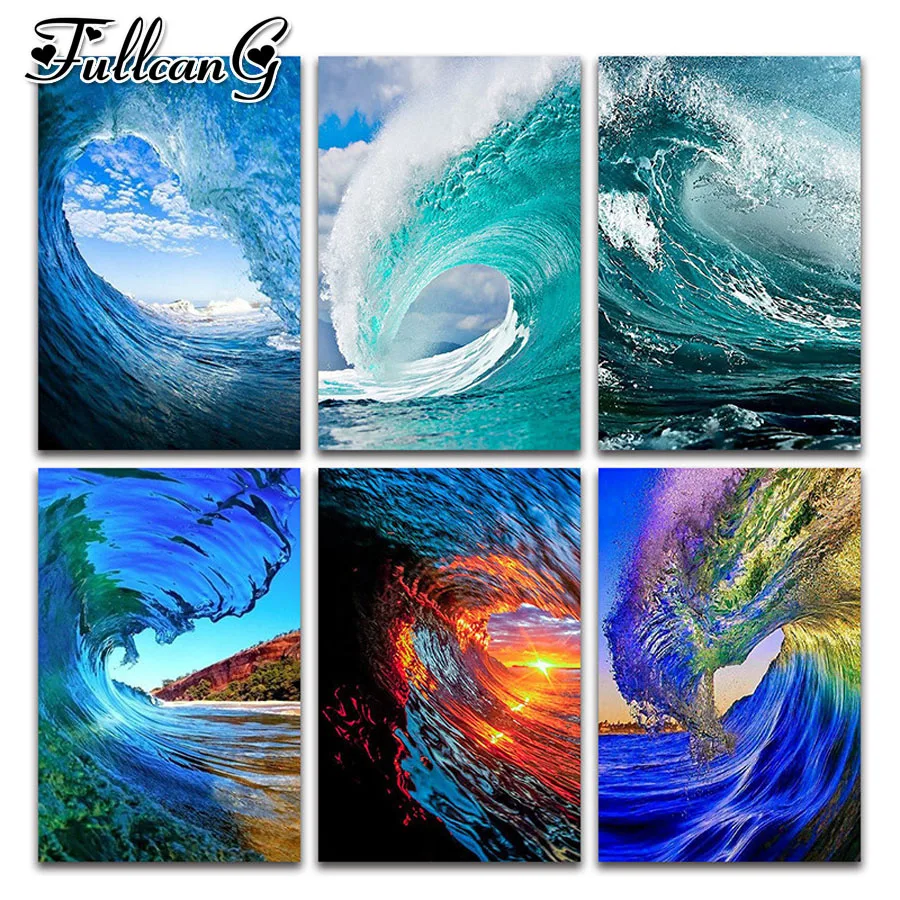 

FULLCANG sunset waves diamond painting full rhinestone embroidery sea nature landscape 5d diy mosaic kits home decor FG1225