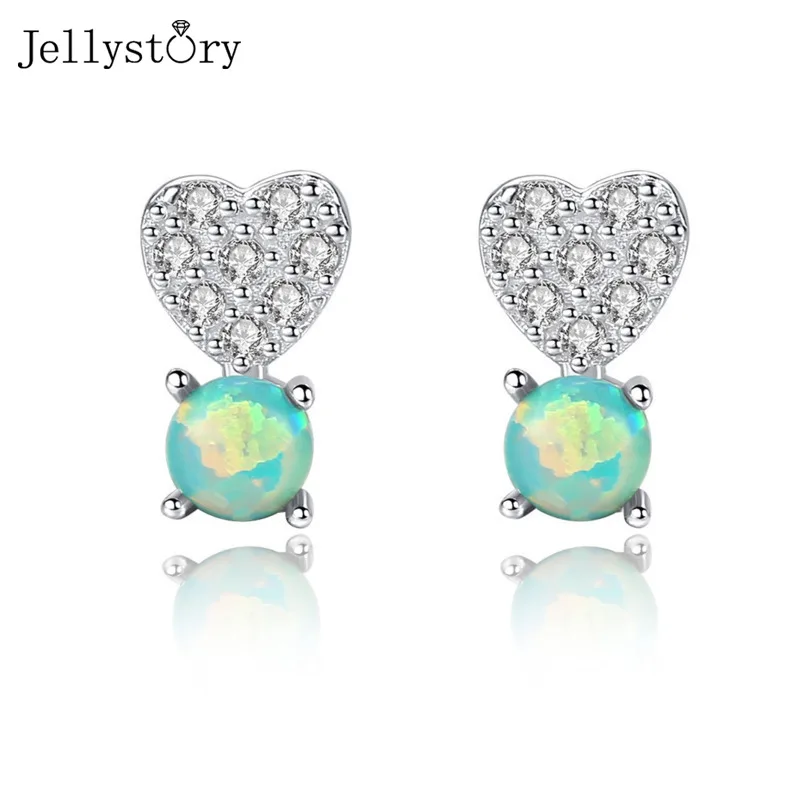 

Jellystory Opal Stud Earrings For Women 925 Sterling Silver Round Heart Shape Gemstone 10*10mm Wedding Anniversary Fine Jewelry