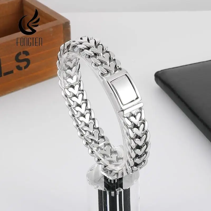 

Fongten Silver Color Stainless Steel Bracelets For Men Shiny Metal Mesh Chain Wristband Bangle Bracelets Hip Hop Jewelry
