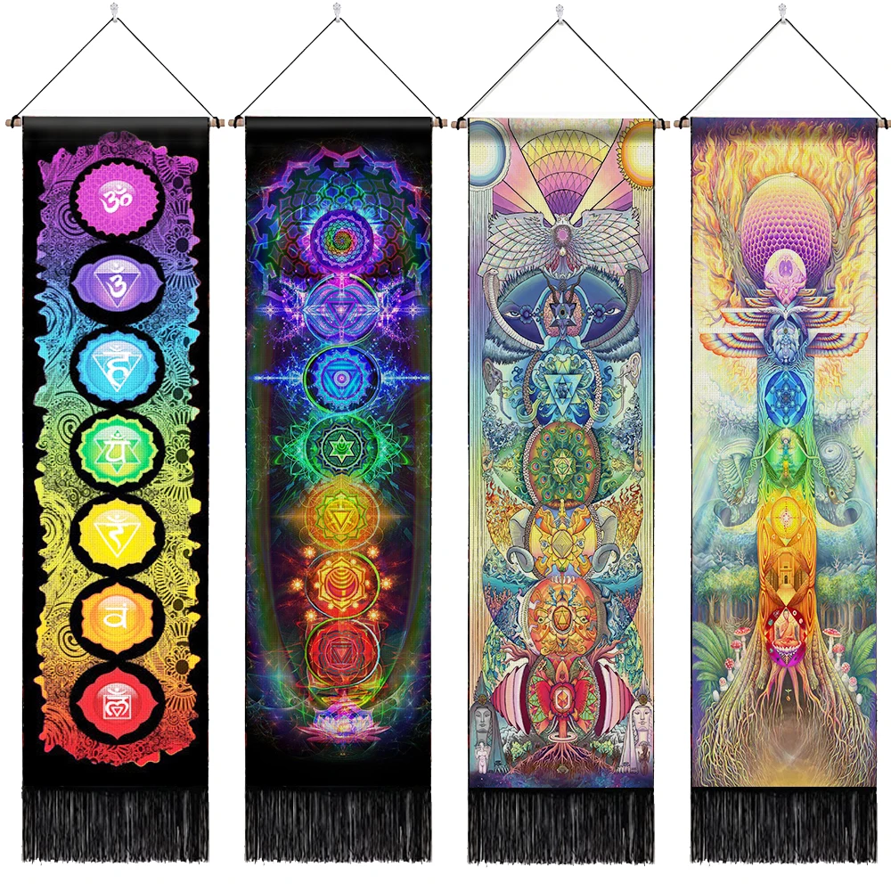 

Bedroom Tree For Meditation Vertical Tassel Tapestry Wall Seven Yoga Tapestry Of Decoration Hanging Living Chakra Life Tapestry