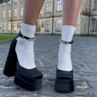 Туфли-лодочки женские с ремешком на щиколотке, на массивном каблуке, платформа, круглый носок, офисные вечерние, на блочном каблуке, большие размеры 42, весна