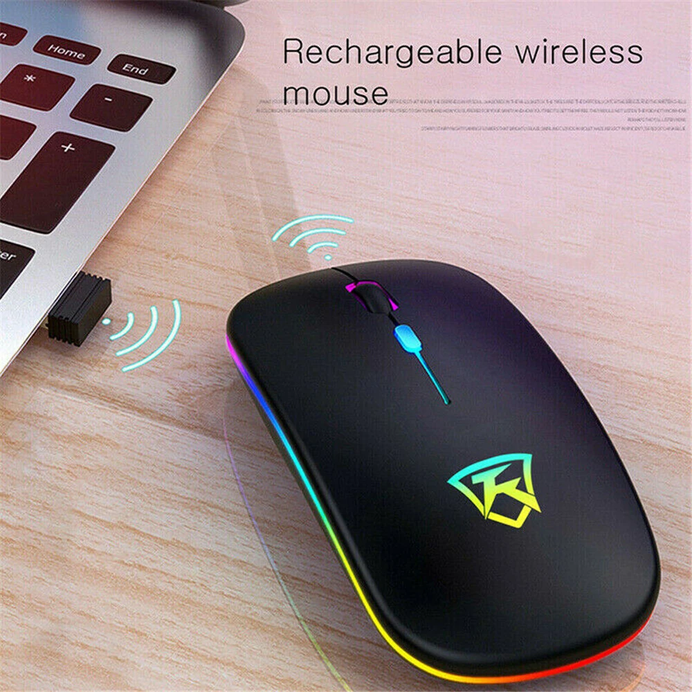 

Slim Wireless Mouse Silent 2.4GHz USB Mice Rechargeable RGB For PC Laptop