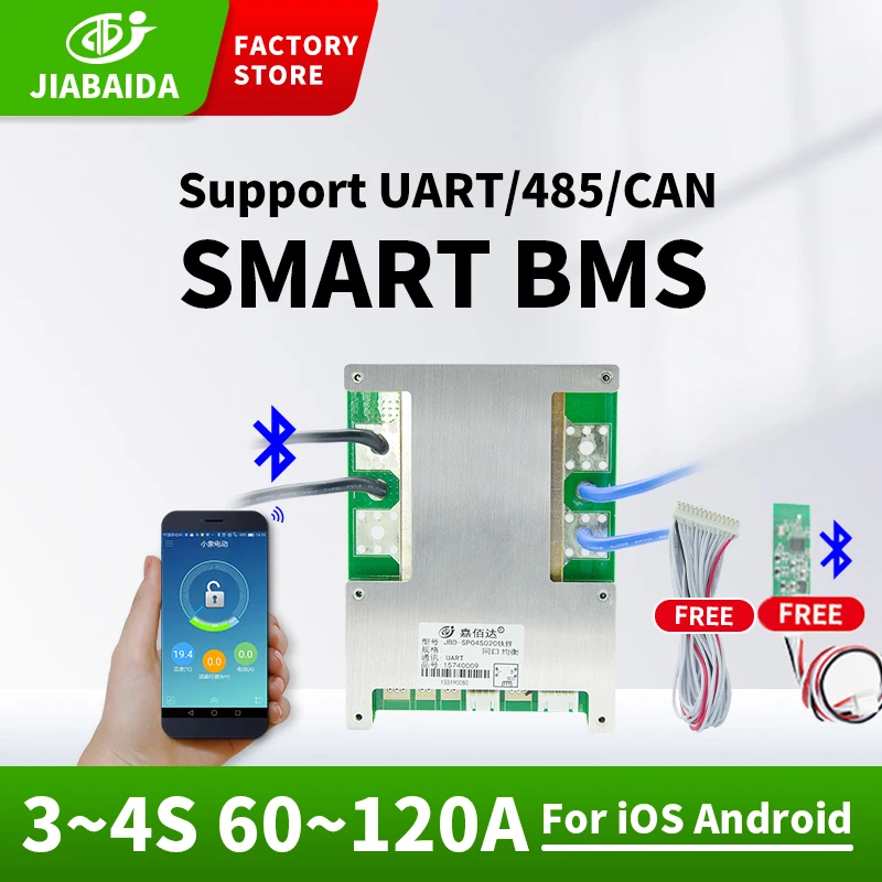 

JBD 4S SMART BMS Lifepo4 Battery 60A 80A 100A 120A 3S with Balancing 12V Bluetooth Balance Protection for 3.2/3.7V Li-Ion 18650