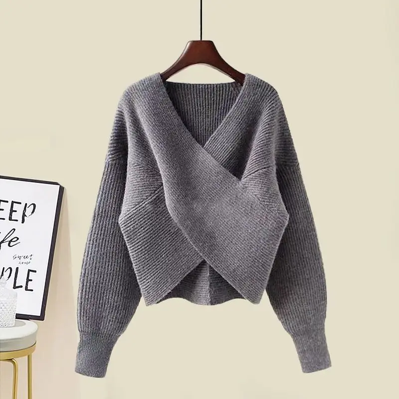 Женский осенне-зимний свитер с крестом пуловер на бретельках нерегулярное