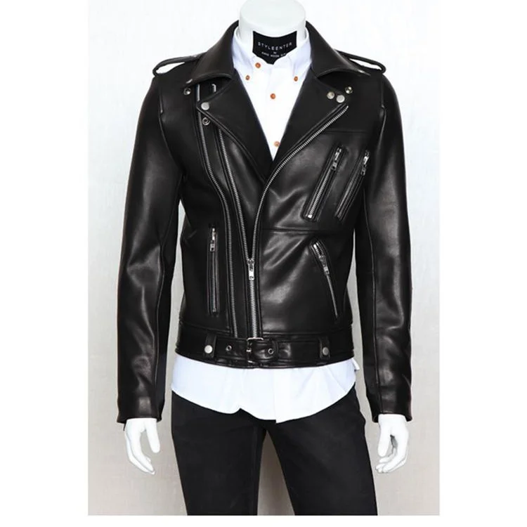 

Mens Leater Jacket 2022 Autumn Winter New Style Men's Motorcycle Leater arment Multi-zipper Lapel Brief Desin