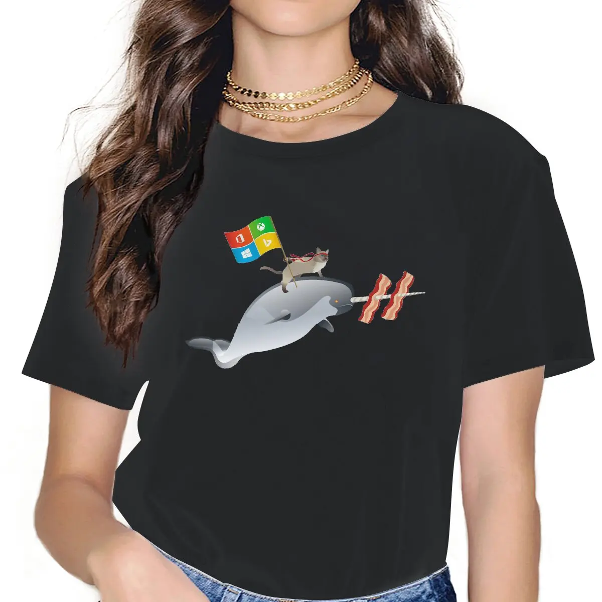 

Женская одежда Narwhal, женские футболки в стиле ниндзя, кошки, японских милых животных, с мультяшным рисунком, винтажные готические свободные ...