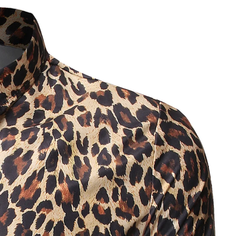 Mattswag Mens Leopard Print Long Sleeve Dress Shirts High Quality Social Men's Clothing Fashion Party Prom Shirts Chemise Homme