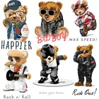 Нашивки Rock музыкальный медведь для одежды, курток, термонаклеек на одежду, футболку, полоски с животными, наклейки, значки с аппликацией