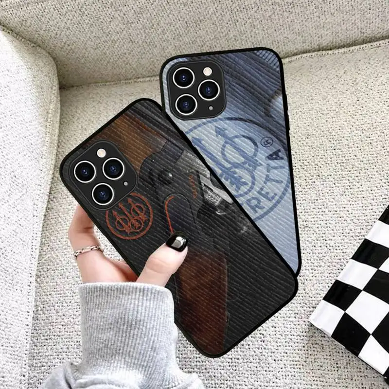 

Gun Beretta Phone Case Hard Leather Case for iPhone 11 12 13 Mini Pro Max 8 7 Plus SE 2020 X XR XS Coque