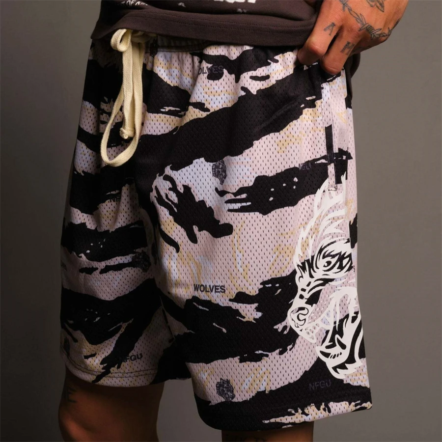 

Summer Men Shorts Darc Wolves Gym Mesh Breathable Shorts Mens Fitness Running Training Short Pant Quick-Drying Workout Shorts