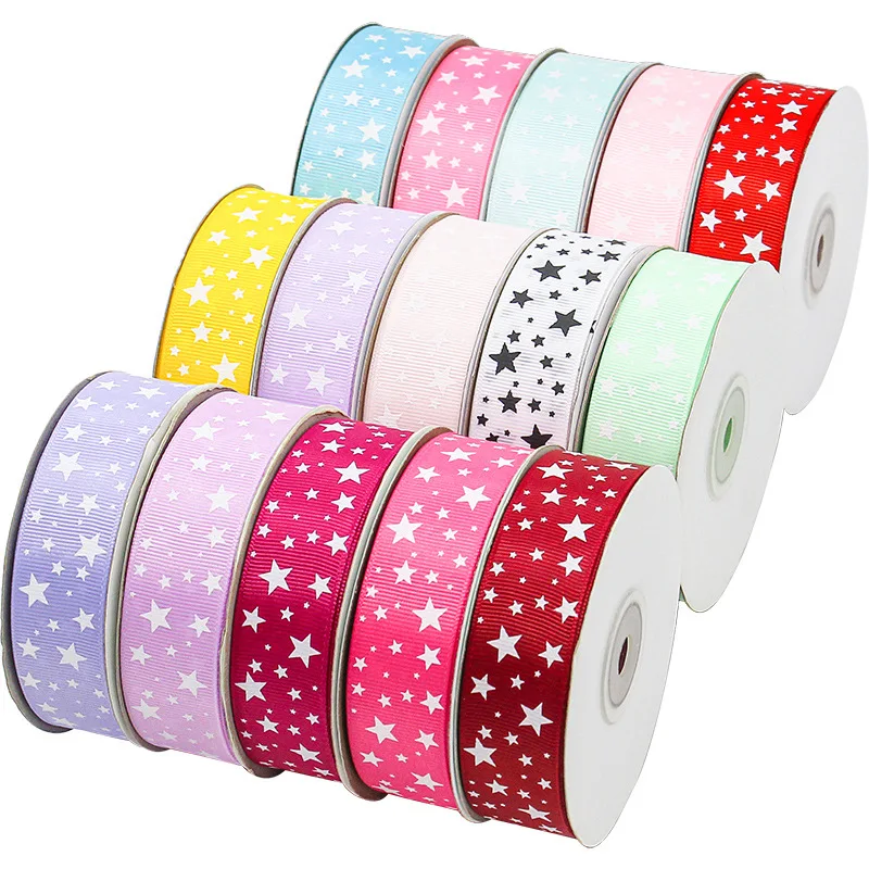 

22meters/Lot 25mmGrosgrain Ribbon Printing Stars，dot ，ripple Ribbon For Hair Bow Christmas Wedding Decoration DIY Sewing Fabric