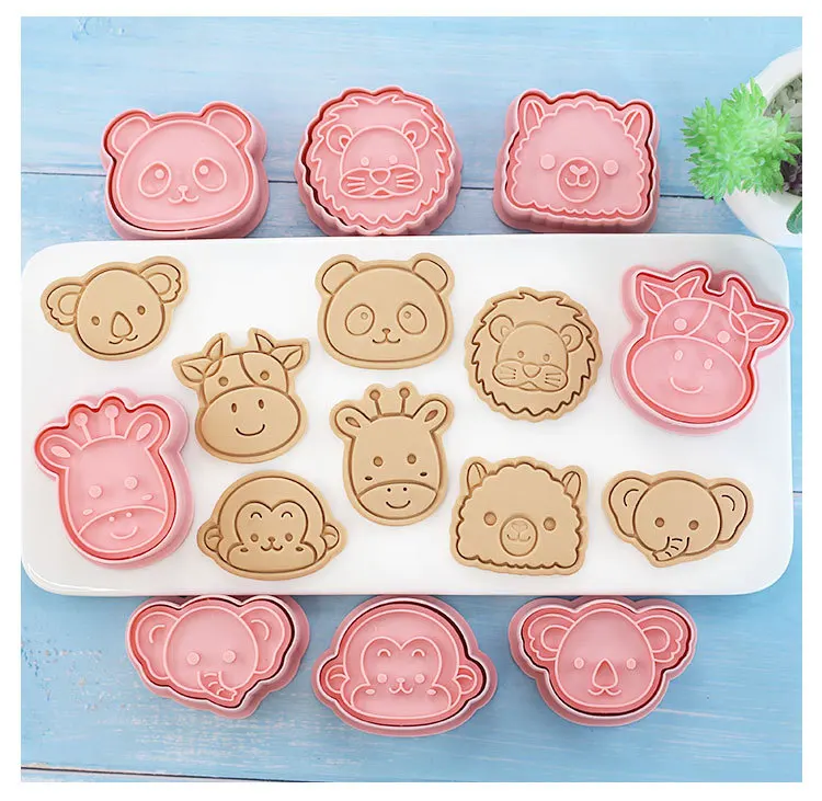 

Фотоформа для печенья, жираф, Лев, панда, слон, 3d трехмерный штамп для печенья, инструмент для выпечки помадки