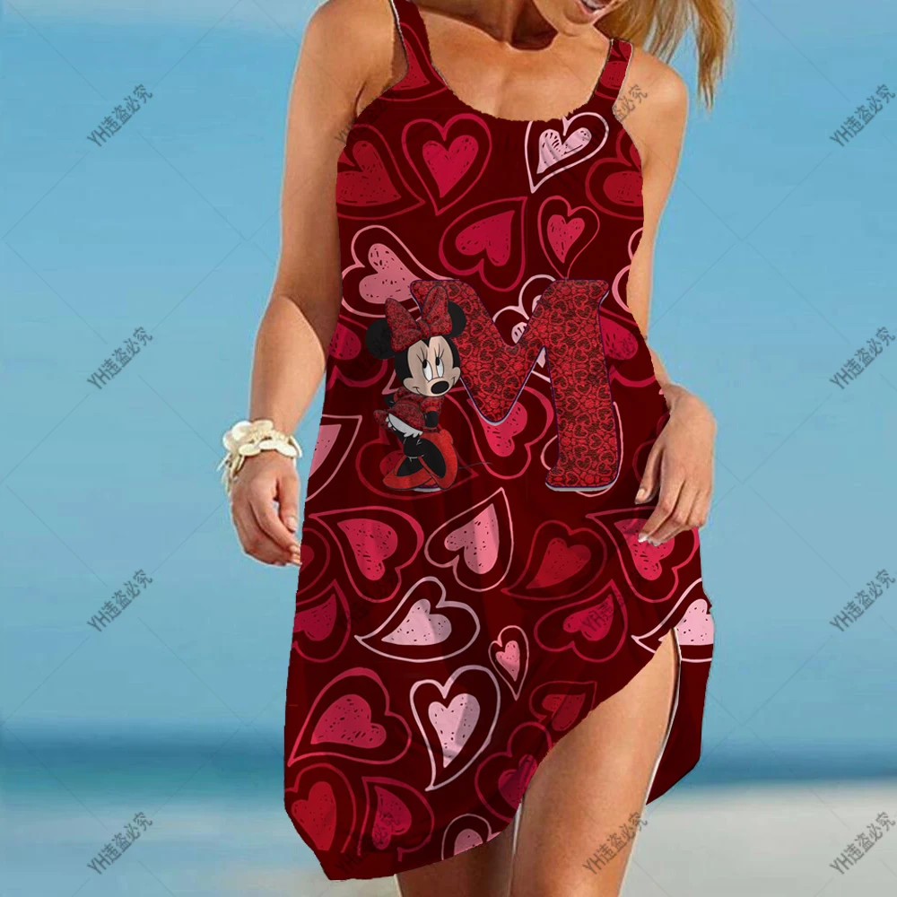 

Women's kawaii Minnie Mouse Letter Font A B C D E F Disney Plus Size Dress Custom Letter Combination Love Printing Beach Dress