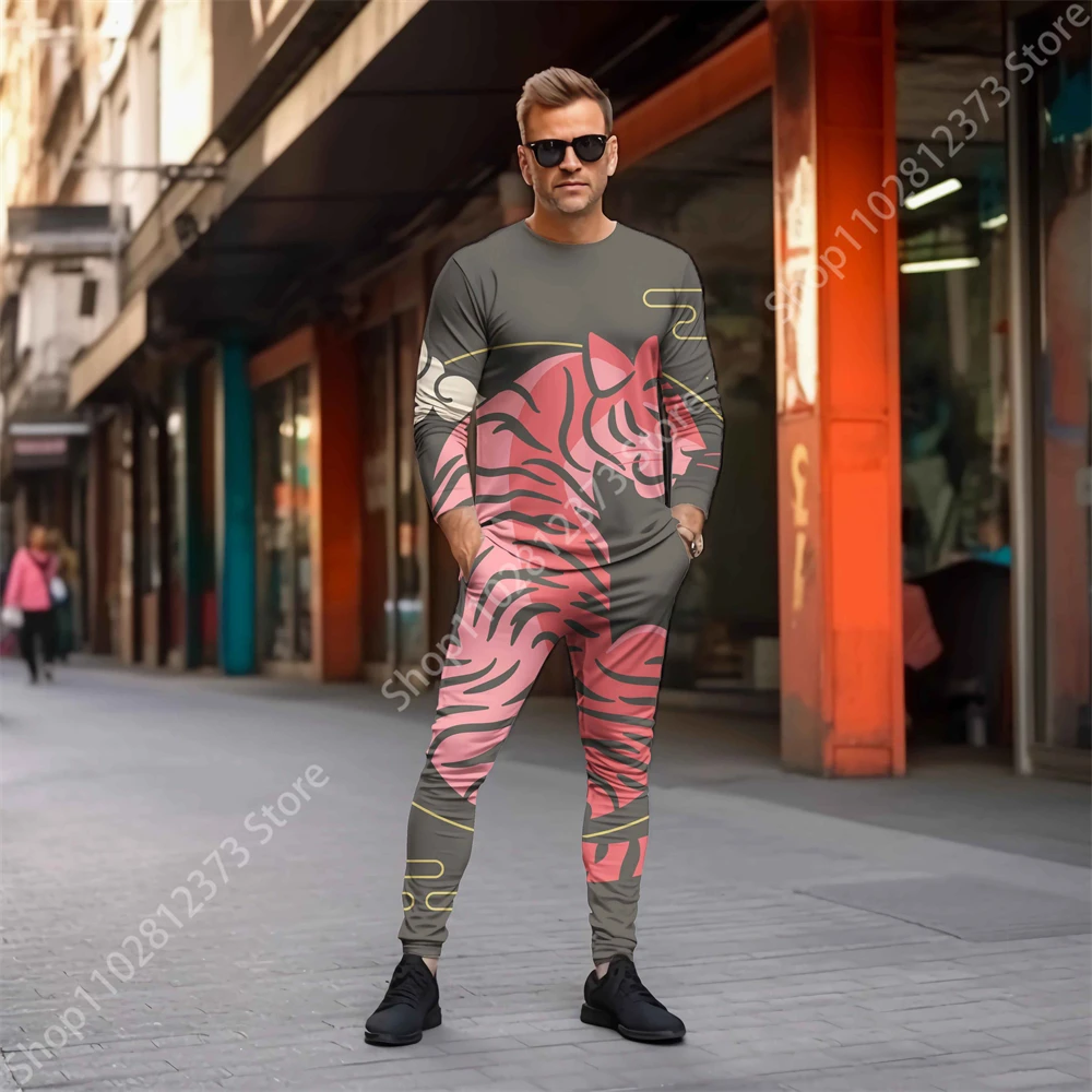 2023 Man Tracksuit Sets Men's Fashion Long Sleeve T-shirts Two Piece Set Men 3D Animal Printing Casual Streetwear Men Clothing