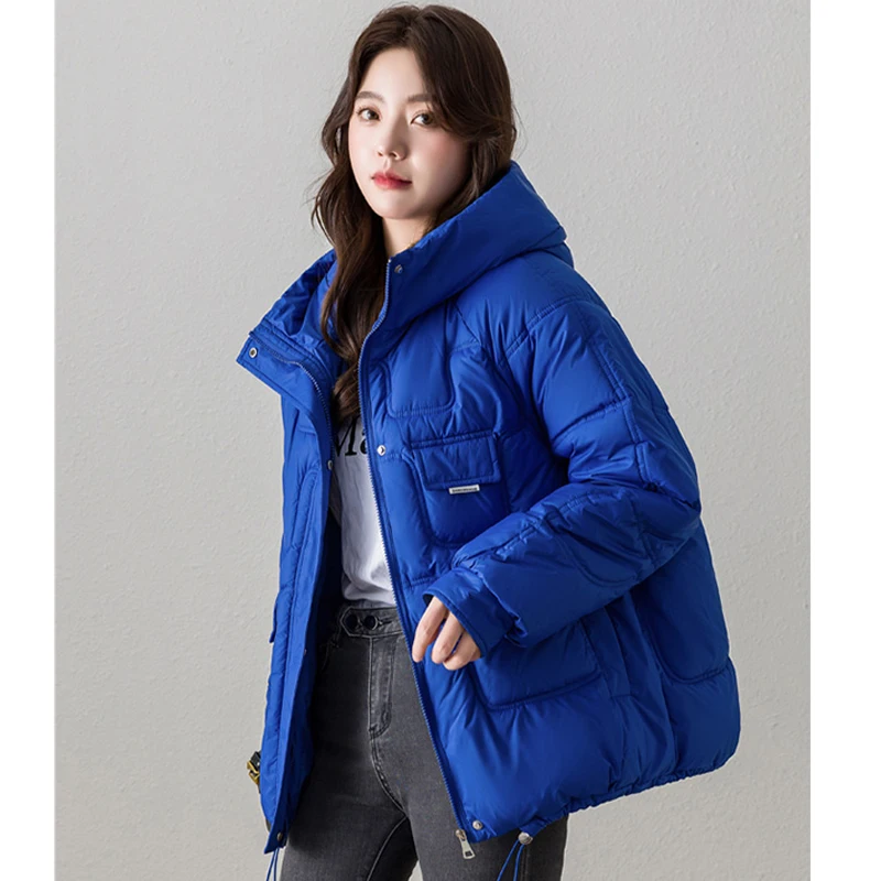 Thicken Warm Women's Down Parka Loose Fashion Solid Long Sleeve Cotton Jacket Casual all-match cardigan hooded Outerwear 2022 wi