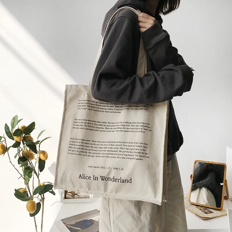 

Women Canvas Shoulder Bag Fairy Tales Print Daily Shopping Bags Students Books Bag Thick Cotton Cloth Handbags Tote For Girls