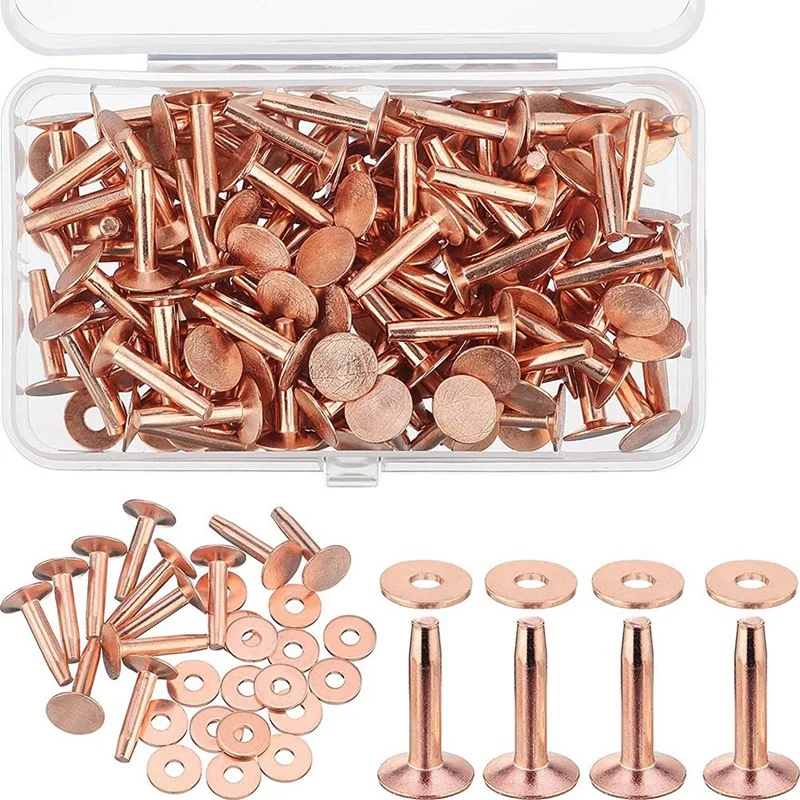 100 Sets Copper Rivets And Burrs Washers Leather Copper Rivet Fastener For Belts Wallets Collars Leather 5/8 Inch