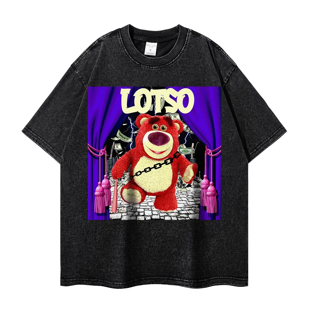

Strawberry Bear Print Theme Fashion Hip Hop Retro Loose Short Sleeves