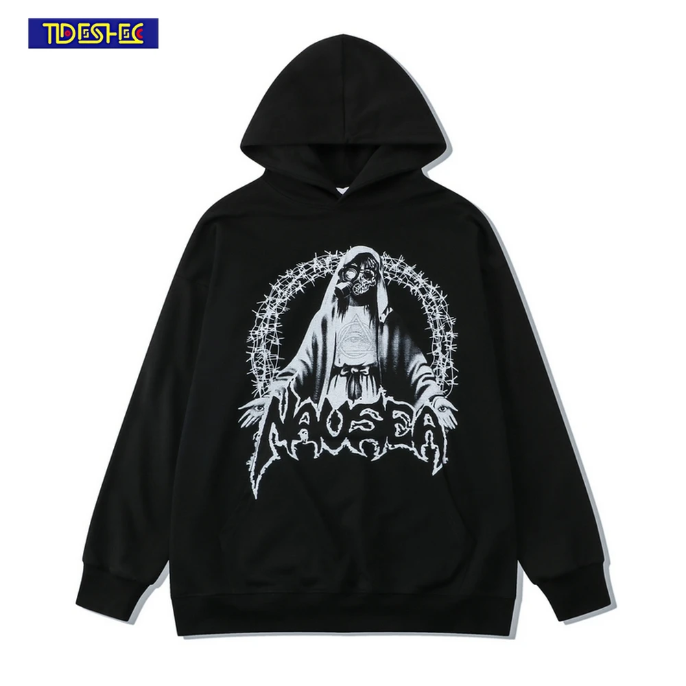 

2022 Толстовка в стиле панк-рок, хлопковая уличная одежда, Свитшот в стиле хип-хоп, пуловер оверсайз с принтом и капюшоном, толстовки в стиле Ха...