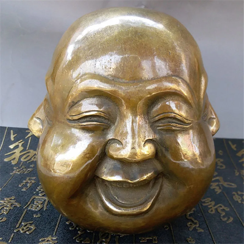 Китайский Бронзовый резьба 4 лицо Будды счастливая Angry грустно удовольствие