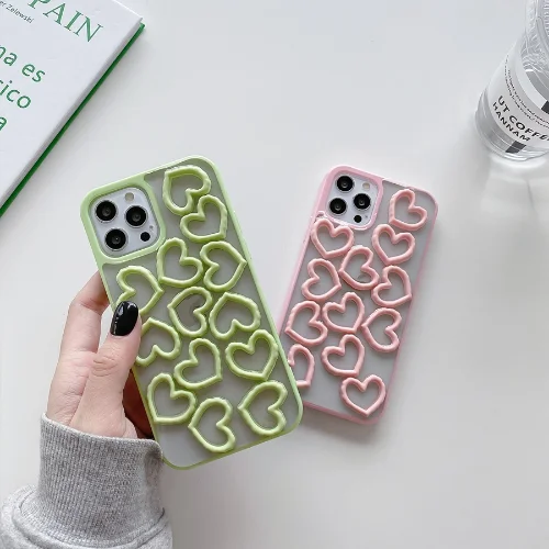 

New Style Drop Glue Hollow Heart Phone Case For iPhone 11 12 Mini Pro Max X XS MAX XR 7 8 6S Plus Solid Color Shockproof Covers