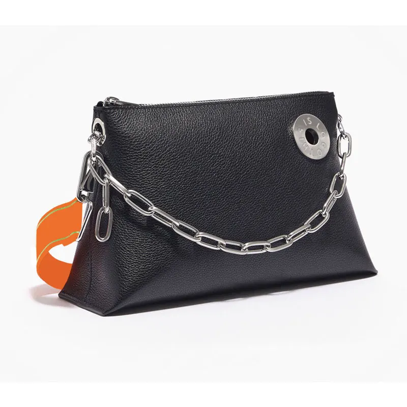 

Spain PU Leather Lady Crossbody Bags Round Logo Messenger Bag Luxury Designer Women's Solid Color Metal Chain Shoulder Bag