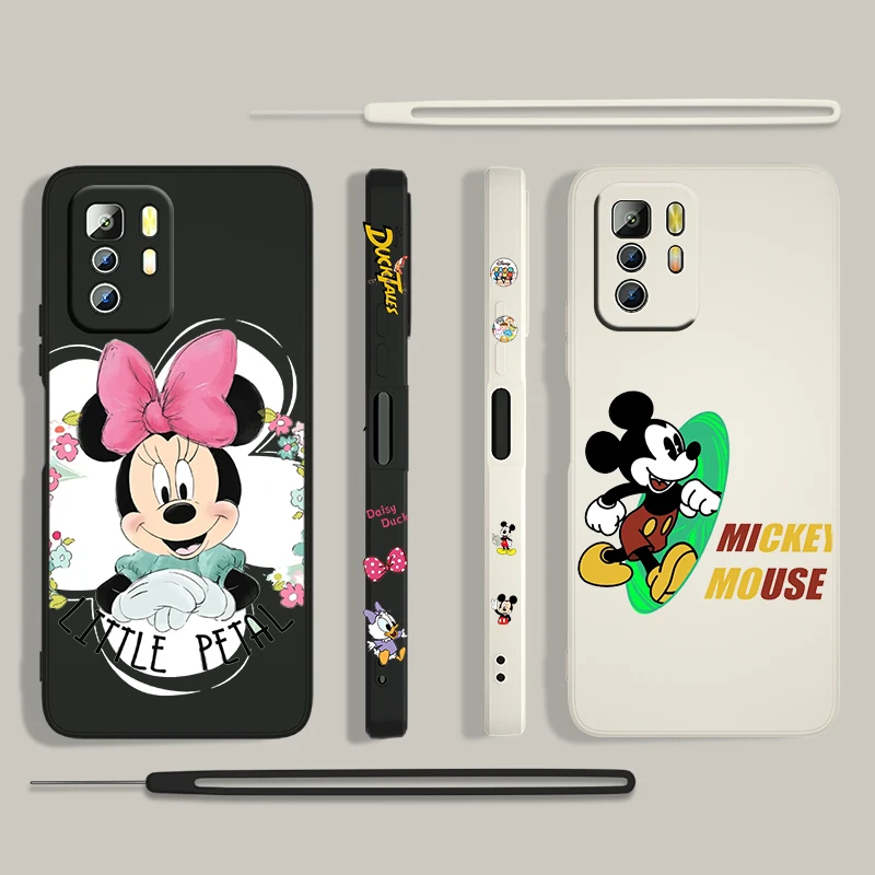 

Disney Girls Anime Mickey Phone Case For Xiaomi Redmi Note 11 11S 10 10S 9 9S 9T 8 8T 7 5 Pro 5G Liquid Left Rope Silicone Capa