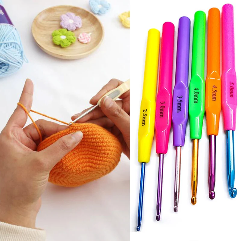 

6Pcs/set Knitting Needles Crochet Hooks Colorful Soft Plastic Handle Weave Crochet Needles Set Sweater Knitting Yarn Knit Tools