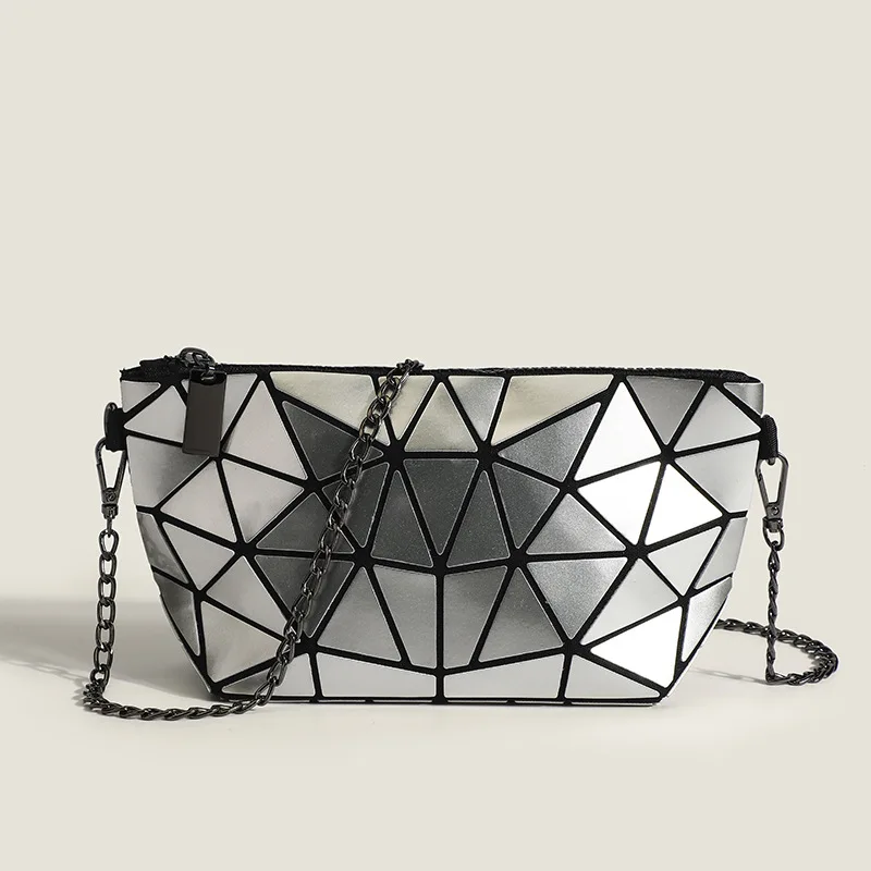 

Женская сумка на цепочке с лазерным геометрическим рисунком, новая летняя Модная Складная Лоскутная сумка с ромбовидным узором, женская сумка через плечо, 2023