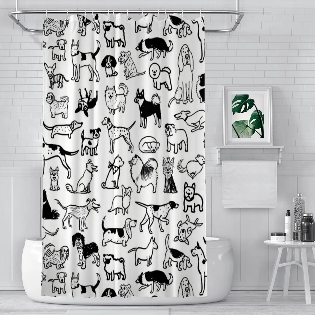 

Black White Dogs Pattern Bathroom Shower Curtains Shiba Inu Waterproof Partition Curtain Designed Home Decor Accessories