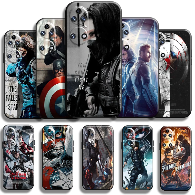 

Captain America Winter Soldier Phone Case For Huawei P50 P50 Pro Full Protection TPU Soft Shell Funda Coque Black Cases Cover