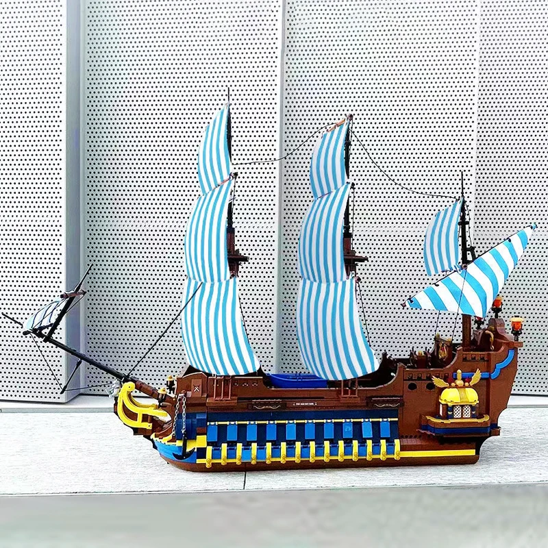 

Ideas Series Blue Sail Pirate Ship Building Blocks Medieval Knight Pirate Ship Castle Model Bricks Sailboat Toys For Kid MOC