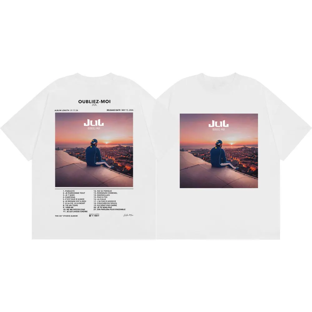 Фото Футболки с графическим принтом «Rapper Jul Oubliez Moi Album Poster» для мужчин и женщин, модные хип-хоп футболки с коротким рукавом, летние повседневные свободные футболки №2