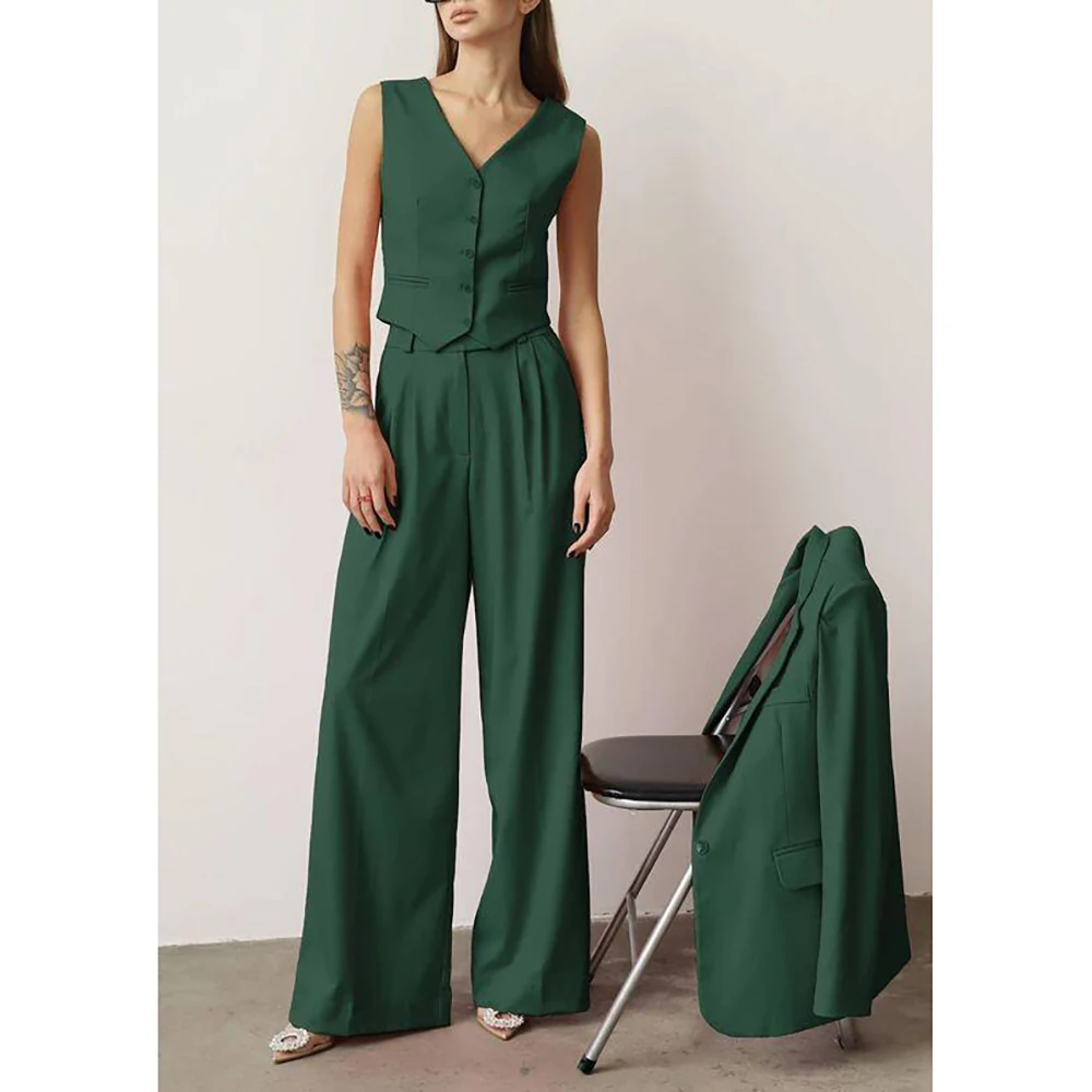 Шикарный роскошный женский комплект брюк новый из трех предметов (пиджак + брюки