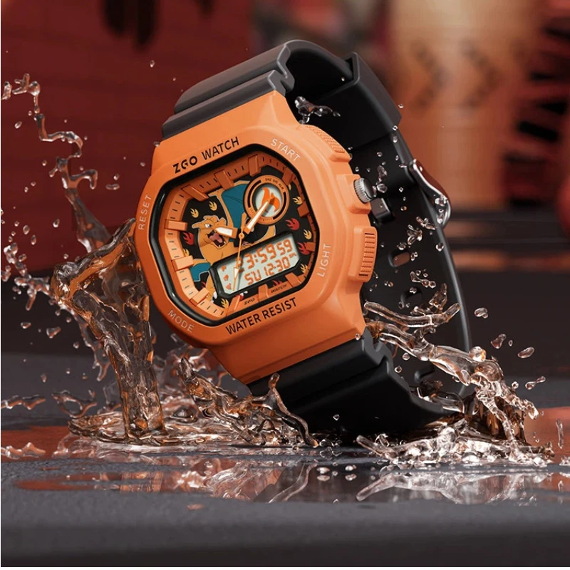 Фото Цифровые часы ZGO Pokemon Co Branded Charizard, черные, оранжевые, водонепроницаемые, спортивные, с привлекательным дизайном, электронные наручные часы для мужчин №4