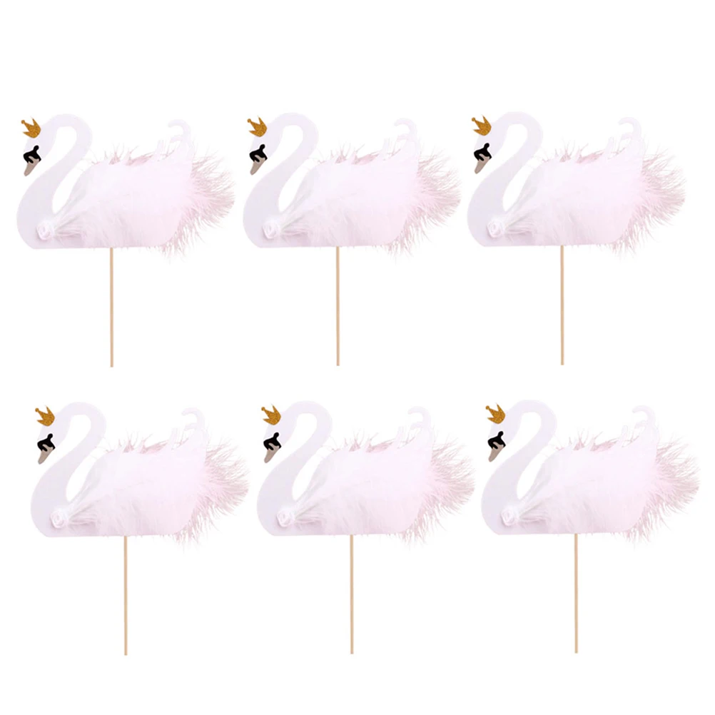 

6 Pcs Swan Cake Inserting Toppers Baking Adorns Birthday Cakes DIY Decorations