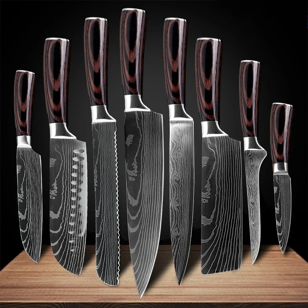 Kitchen Knife Set Professional Chef Japanese 7CR17 Damascus Cleaver Meat Fish Chicken Vegetable Fruit Fillet Knives