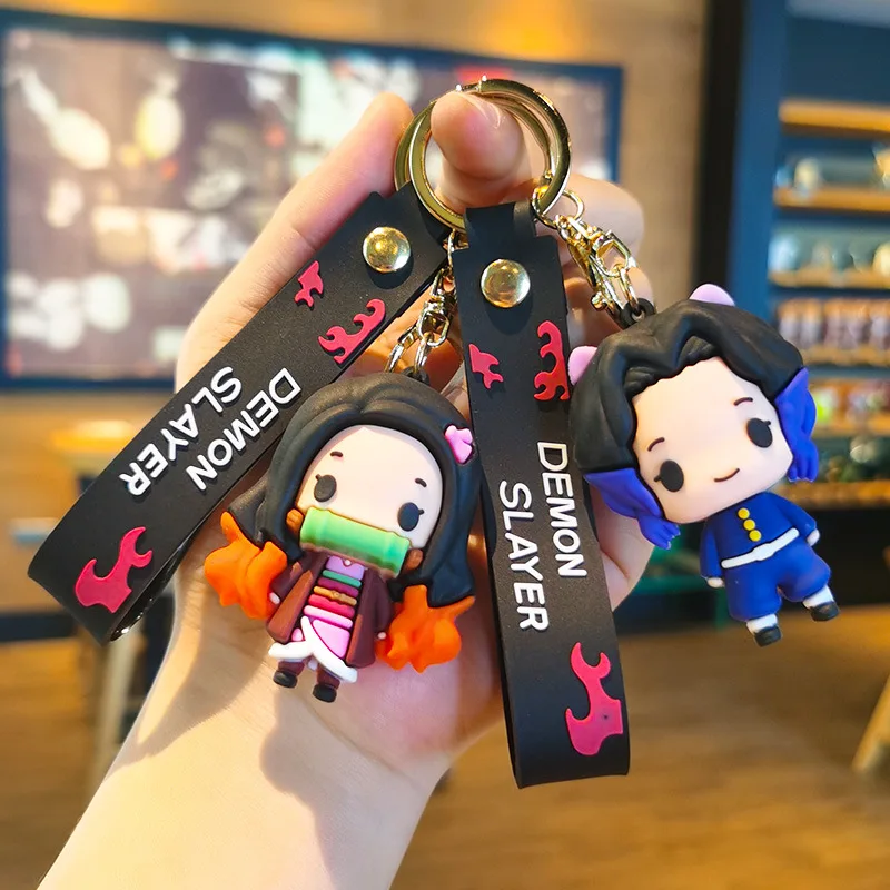 

3D резиновый брелок для ключей из аниме «рассекающий демонов», брелок для ключей Kimetsu No Yaiba, брелок с подвеской камадо незуко, реквизит для косплея, аксессуары в подарок