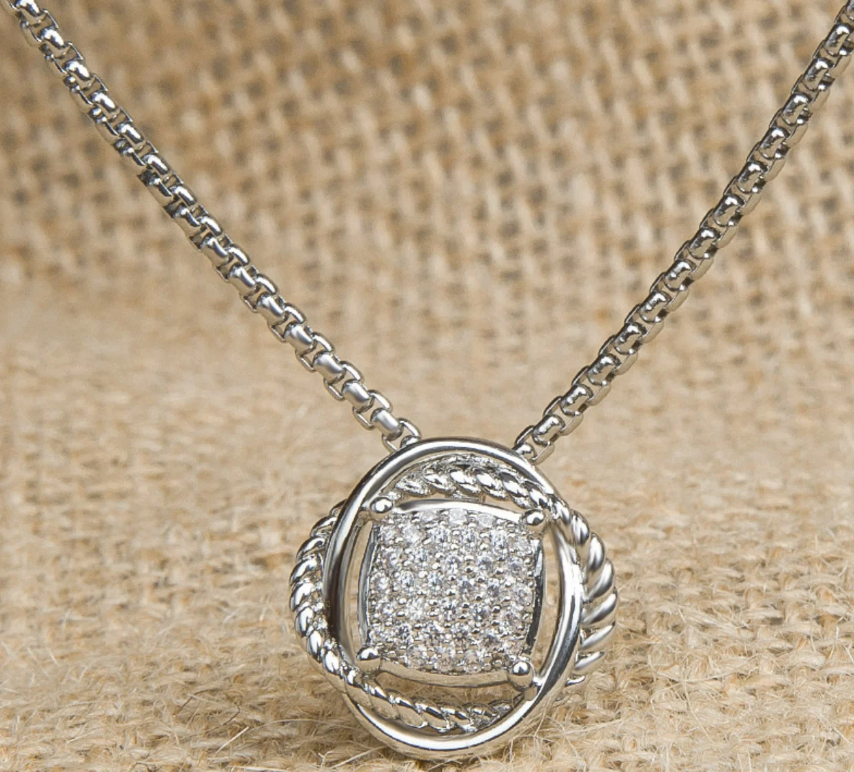 David Yurman 11mm Cubic Zirconia Full Pavé Pendant Necklace Iced Out Entwined Loops Design Personalized  for Women