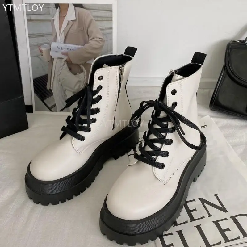 

Женские ботинки на толстой подошве, новые модные туфли-лодочки в британском стиле ретро со шнуровкой и платформой, 2022