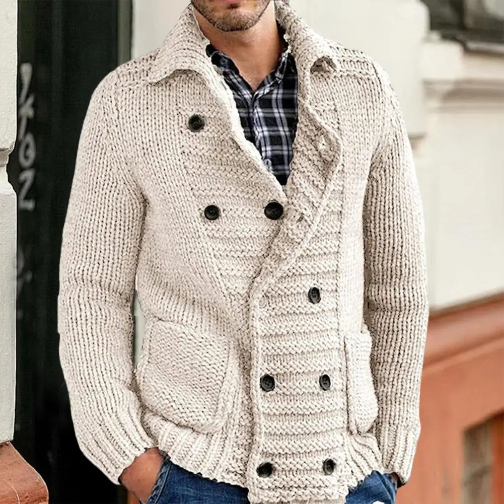 

Шикарный мужской свитер, пуговицы, пальто с лацканами, вязаный зимний свитер, теплое пальто