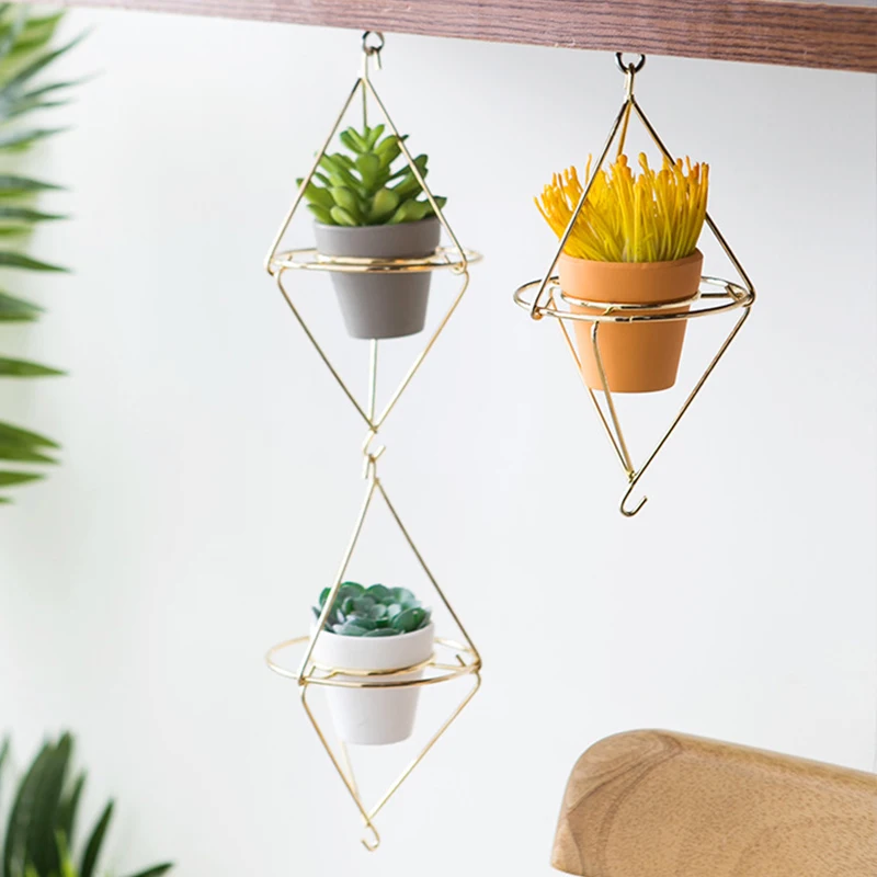 Ins Nordic Flower Pot Simple Golden Frame Hanging Small Succulent Pots Decorative Balcony Ceramic Plant Holder Wall Planter |