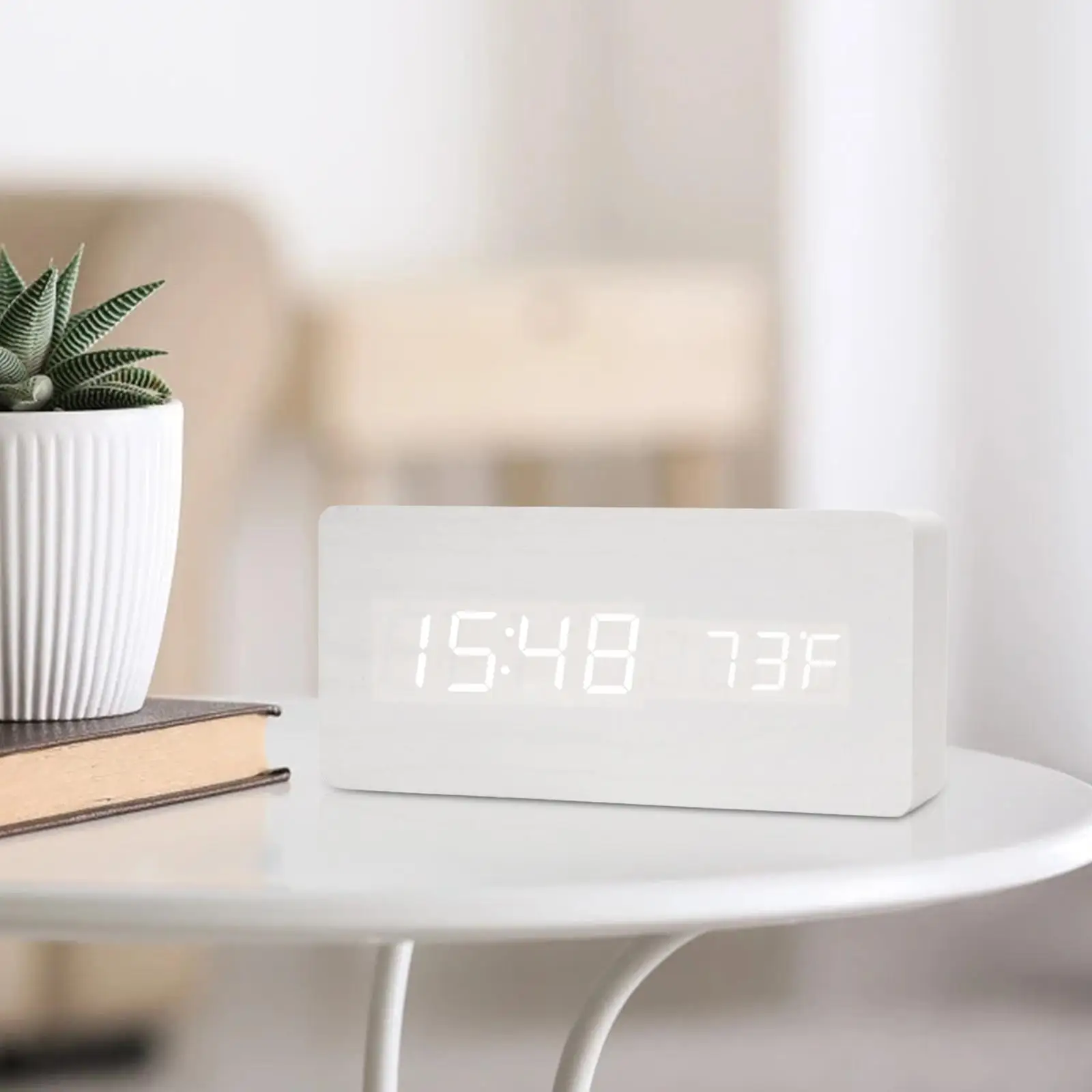 Портативный цифровой будильник с отображением температуры и даты деревянный