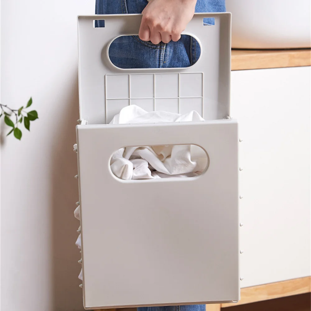 foldable laundry basket wall mounted basket container hanging storage organizer hollow dirty clothes basket bathroom accessories free global shipping