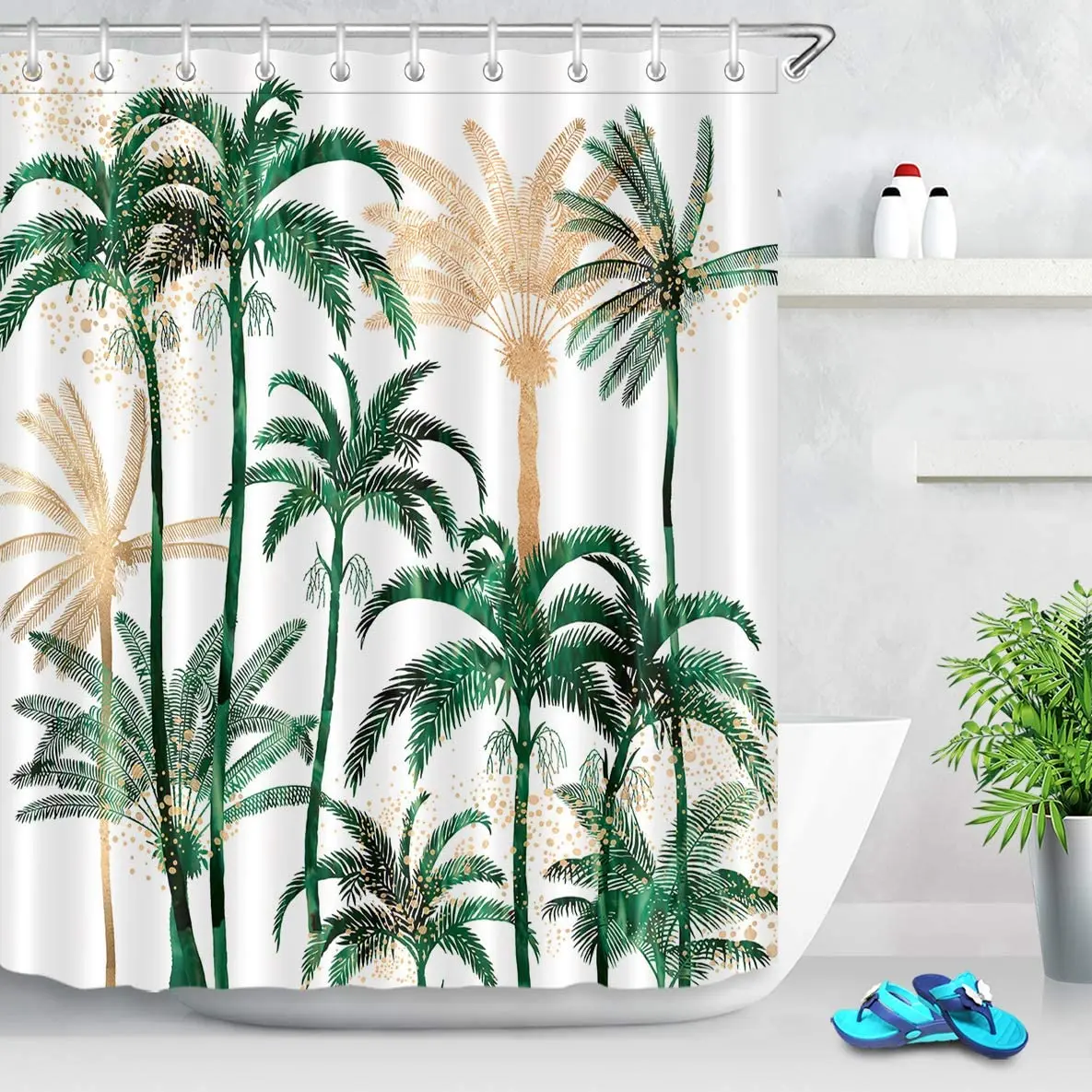 

Palm Tree Shower Curtain for Bathroom Tropical Hawaii Coconut Palm Lelf Nature Plants Leaves Fabric Bathroom Decor Curtain Hooks