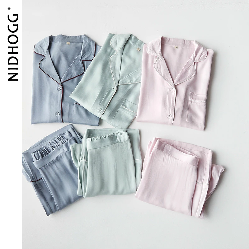 Женская атласная пижама из цветная Пижама вискозы с длинным рукавом 6-однотонная