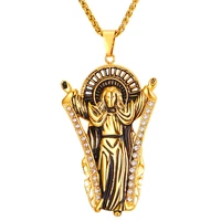 collare jesus piece necklaces pendants gold color stainless steel wholesale religious necklace woman men jewelry p973