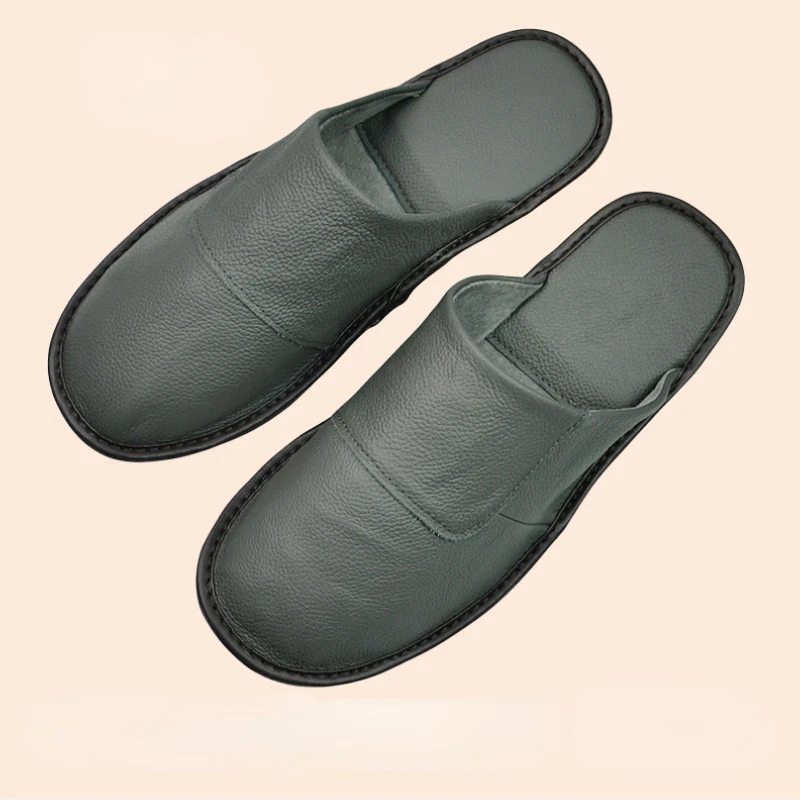 Man Navy Blue Slides Simple Leather Home Slippers For Men Pl